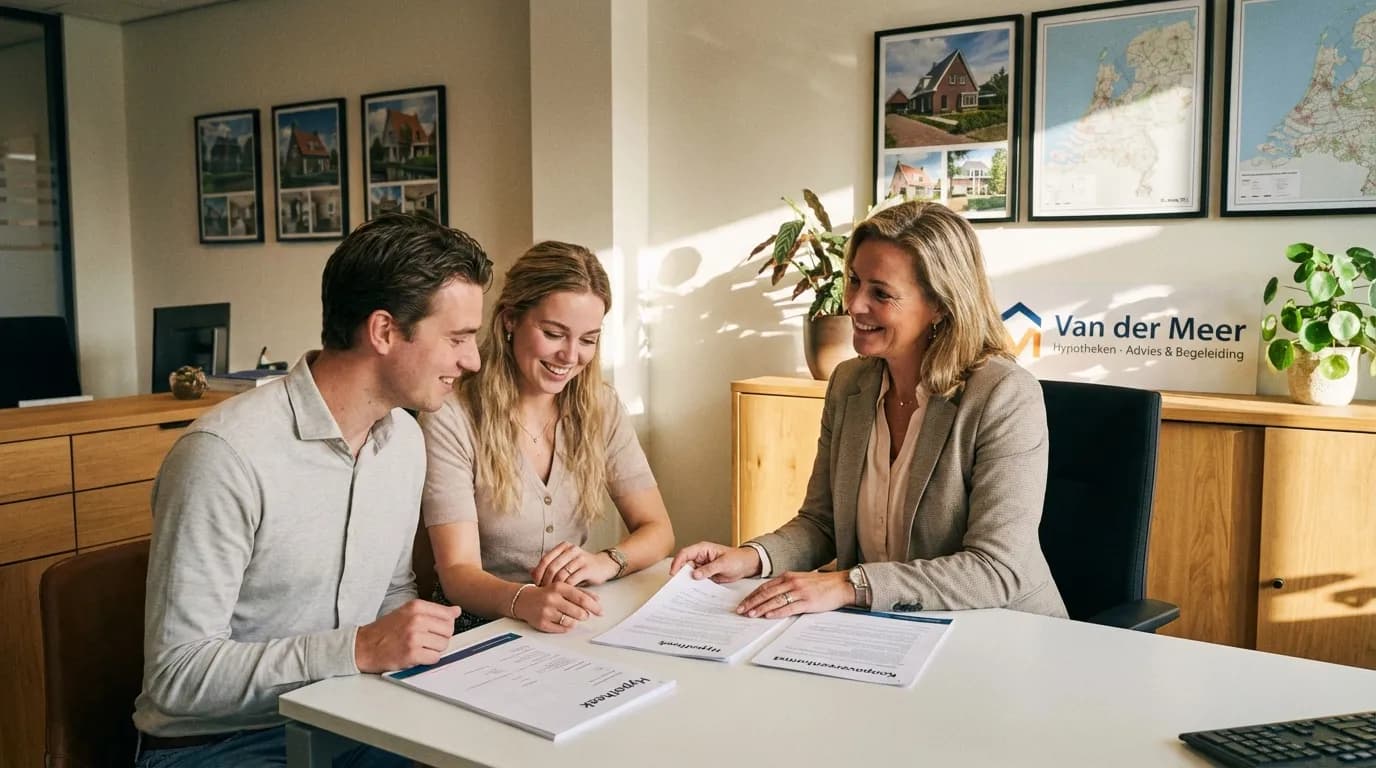 Hypotheekadviseur in gesprek met klanten over hun droomhuis